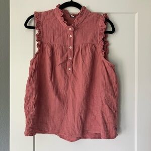 J. Crew Pink Ruffled Sleeveless Blouse with Mandarin Collar